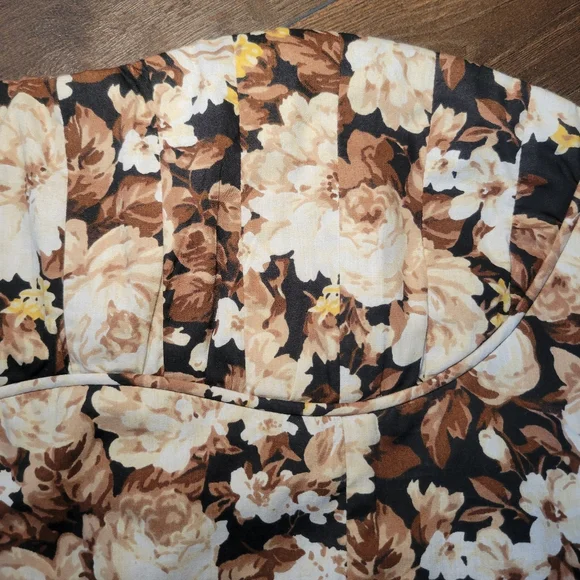 Abercrombie & Fitch Strapless Floral Cream & Brown Top With Boning Womens Size M - Picture 2 of 10